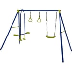 Goplus - 3 en 1 Ensemble de Portique et Balançoire 3 Agrès Charge 200kg, Tape-Cul Suspendu, 2 Anneaux de Gymnastique, 177cm(H),pour Cour, Jardin, Parc