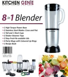 Kitchen Genie 8 In 1 Blender 250W Chopper Mixer Whipper Grinder Juicer