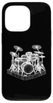 Coque pour iPhone 13 Pro Ensemble de batterie 3D Wireframe - Vintage Drummer Drums Lover