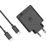 Chargeur secteur Motorola SJMC1252 noir avec ports USB-C, chargeur avec charge rapide de 125 W, comprend un câble USB-C vers USB-C