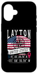 Coque pour iPhone 16 Layton Drapeau des États-Unis Coordonnées GPS Layton