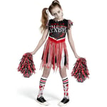 Flicka Läskig Blodig Cheerleader Kostym, Zombie Cheerleader Kostym för Halloween Klädsel Fester Svart-röd Small (5-7 yrs)