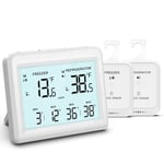 ORIA Fridge Thermometer, Digital Freezer Thermometer with 2 Wireless Sensors, Alarm Fridge Thermometer with 3.7" LCD Display, ℃/℉, Min/Max Record, 2 Mounting Options for Home and Restaurants