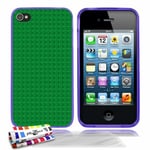 COQUE iPHONE 4 4S BRIQUES VERTES SILICONE VIOLET SOUPLE (TPU) + 3 FILMS OFFERT