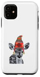 Coque pour iPhone 11 Mère de cerf faon mignon portant un chapeau d'hiver tricoté dessin croquis