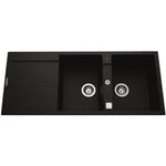 EWI Evier cuisine à encastrer 2 bacs + 1 égouttoir Tamaris - Granit - 116 x 50 cm - Noir