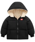 Kids4ever Kids Boys Winter Coat Zipper Hooded Jacket Warm Fleece Liner Outerwear with Two Pockets Fashion Winter Outfits Black 4-5 Years