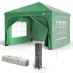 VOUNOT Tonnelle de Jardin 3x3m Tente Pliable Imperméable avec Parois Anti UV Chapiteau de Jardin Exterieur Hauteur Réglable avec Sac de Transport pour Camping Festival Plage Jardins Vert