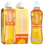 Lucozade Sport Zero Sugar - Orange & Peach 4x500ml | Sugar Free Sports Drink, with Vitamin B3 and electrolyte | Zero Sugar | Only 4 calories per serving | Still | Made with Natural Flavours