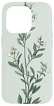 iPhone 15 Pro Leaves Botanical Plant Line Art Sage Green Wildflower Floral Case