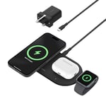 Belkin BoostCharge Pro 3-in-1 Wireless Charging Pad with Magnetic Qi2 15W, Fast Charging iPhone Wireless Charger Compatible with iPhone 16 Series, AirPods, Apple Watch & More - Black