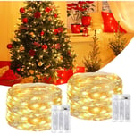 Lot de 2 Guirlande Lumineuse a Pile avec Minuterie, 10 m 100 led Guirlande Led à Pile Lumières de Fée Fonctionnant avec Des Piles (aa) Décoration