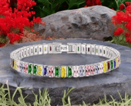 Sterling Silver Rainbow Multicolour Tennis Bracelet Made with Swarovski Elements