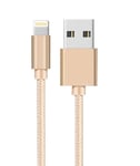 Cable USB Lightning pour Apple iPhone 11 / 11 PRO / 11 PRO MAX / X / XS / XS MAX / XR / 8 / 8 PLUS / 7 / 7 PLUS / 6 / 6 PLUS / 5 / 5S / SE - Cable Nylon Tresse Or Dore 1 Metre [Phonillico]