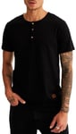 Leif Nelson T-Shirt d'été pour Homme - Col Rond - Coupe Droite - 100% Coton - Décontracté - Basique - Manches Courtes, Noir, L