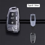 NCUIXZH Zinc Alloy Flip Car Remote Key Protect Cover Case Shell,For Audi R8 A1 A3 A4 A5 A6 A7 A8 Q3 Q5 Q7 C5 C6 A4L A6L Car Styling-Silver B