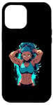 Coque pour iPhone 12 Pro Max Blue Hair Dark Skin Fitness Modèle Posant Illustration