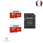 Lexar Carte Micro SD 32 Go Lot de 2 Cartes, Carte Mémoire Micro SD+ Adaptateur,