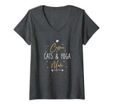 Womens Coffee Cats and Yoga Mats V-Neck T-Shirt