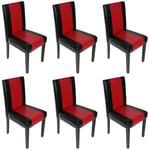 Mendler - Lot de 6 chaises de séjour Littau, simili-cuir, noir/rouge, pieds foncés