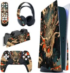 Autocollants Console Pour Ps5 Édition Disque Sticker Skin Decal Pour Ps5 Télécommande Habillages Pour Ps5 Casque & Station De Charge-Dragon Fureur