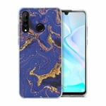 For Huawei P30 Lite Silicone Case Blue Gold Marble Pattern - S62