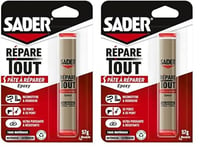 Sader Répare Tout - Pâte à Réparer Epoxy - Tous Matériaux – Intérieur/Extérieur – Couleur : Gris – 1 Tube 57 g 30621068 (Lot de 2)