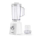 Geepas Electric Blender Smoothie Maker, Food Jug Blender 650W –Stainless Steel Blades, 3 Speed Control with Pulse & Turbo Functions, 1.6L Large Jar & Coffee Spice Grinder Jar, Smoothie Maker – White