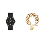 ICE-WATCH - Montre Noire pour Femme avec Bracelet en Silicone - 020302 (Small) + Ice - Jewellery - Gold - Bracelet Mailles XL Doré Fermé d'une Médaille Dorée (021191)