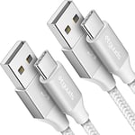 etguuds Câble USB C Long [1,8M Lot de 2], Blanc Câble USB vers USB C Charge Rapide Nylon Cable Chargeur Type C pour Samsung Galaxy S21 S20 S22 S10 S9 S8 Ultra, A20 A12 A13 A21 A40 A50