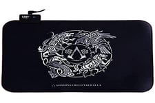 L33T Assassin Creed Valhalla Design Tapis de Souris Gaming RGB (M) 355 x 255 x 3 mm, 10 Modes d'éclairage RVB, Base antidérapante, Surface Textile, Bords Cousus, Bonnes propriétés de Glissement, Noir