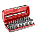 FACOM - Coffret 5 Douilles 1/4" 6 Pans Métriques - R1PICO - 1 Cliquet, 5 Douille, 1 Rallonge, 15 Embout, 1 Embout Porte-Douilles, 4 Embouts pour Vis, 1 Coffret