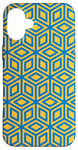 Coque pour iPhone 16 Plus Yellow Blue Geometric Hexagons Cubes Squares Mesh Pattern