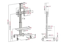 Vision X-Series VFM-F22 vogn med hjul - højdejusterbar - for LCD display - mat sort