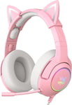 Casque De Jeu Pour Ps4, Ps5, Xbox One X/S (Sans Adaptateur), Casque 3,5 Mm Avec Oreilles De Chat Amovibles, Microphone Antibruit, Rvb, Son Surround Pour Pc, Téléphone Portable (Rose)