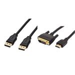 Amazon Basics Câble DisplayPort vers DisplayPort - 3 m & Câble Adaptateur HDMI vers DVI - 1,83 m (ne convient pas pour la connexion aux ports Péritel ou VGA)