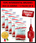 TEPE INTERDENTAL RED BRUSHES 0.5MM (40 BRUSHES) REMOVE TOOTH PLAQUE 5 PACKS OF 8