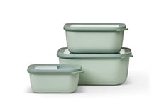Mepal – Multi Bowl Cirqula 3-Piece Set – Food Storage Container with Lid - Suitable as Airtight Storage Box for Fridge & Freezer, Microwave Container & Servable Dish - 750, 1500, 3000ml - Nordic Sage
