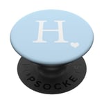 White Initial Letter H Heart Monogram On Pastel Light Blue PopSockets PopGrip: Swappable Grip for Phones & Tablets PopSockets Adhesive PopGrip