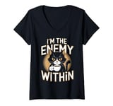 Womens Cat Coffee Lover I'm The Enemy Within Funny Gift V-Neck T-Shirt