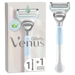 Gillette Venus Women's Razor Plus 1 Razor Blade Refill with Precision Trimmer, Designed for Pubic Hair and Skin, Blue, 1 Count (Pack of 1)