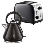 Russell Hobbs Traditional Pyramid Kettle & 2 Slice Toaster Kitchen Set (Black)