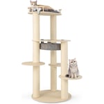 Arbre à Chat en Bois à 6 Niveaux de 150 cm, Tour à Chat Moderne avec Perchoir Rembourré et 3 Plates-Formes, Centre d'Activités pour Chats d'Intérieur