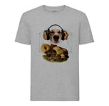 T-Shirt Homme Col Rond Chien Casque Audio Collage Art Surréalisme Vintage Champignon