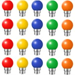 20-pack B22 LED Färgade Glödlampor 2W Bajonettlampor Röd, Gul, Orange, Grön, Blå, Okrossbara (20W Ekvivalent)