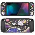 PlayVital ZealProtect Soft Protective Case for Nintendo Switch OLED, Flexible Protector Joycon Grip Cover for Switch OLED with Thumb Grip Caps & ABXY Direction Button Caps - Space Cat Adventure