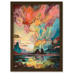 Van Gogh Inspired Atmospheric Clouds Over Mono Lake at Dawn Modern Watercolour Painting Artwork Framed Wall Art Print A4