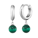 Engelsrufer Boucles d'oreilles créoles en argent sterling avec pendentif en pierre de force - Fermoir à clip - Sans nickel, Ø13 mm, Argent sterling, Malachite