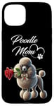 Coque pour iPhone 15 Plus Caniche avec rose rouge pour les mamans et les familles de chiens