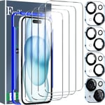 [8-En-1]Protection Verre Trempe Pour Iphone 15 Accessoire 4 Pieces Vitre Protection Ecran 4 Pieces Protection Camera Objectif Arriere Appareil Photo Coque Amical-6.1 Inch